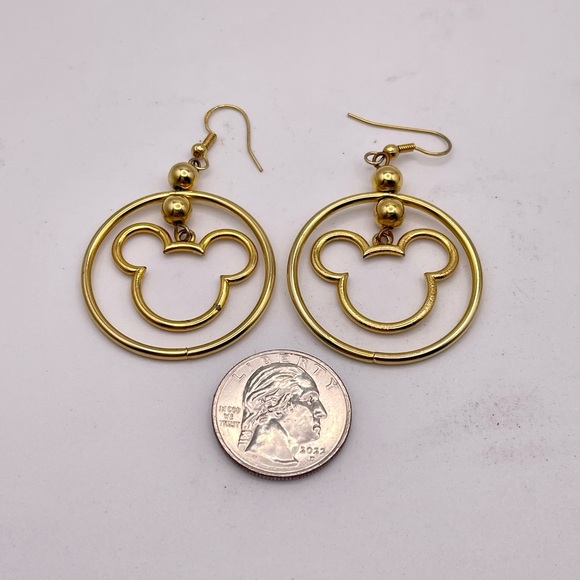 Statement Gold Tone Mickey Mouse Dangle Pierced Earrings Disney - Picture 7 of 9